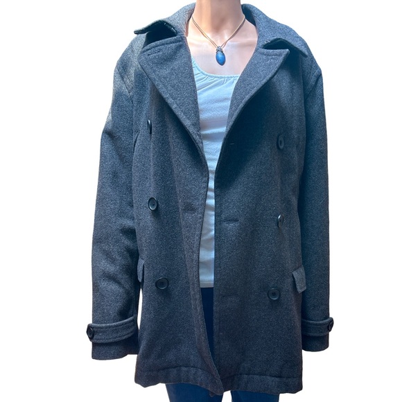 Banana Republic Dark Gray Pea Coat Large - Picture 1 of 11